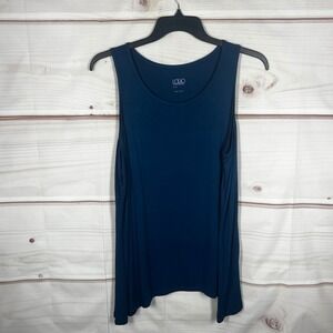 LOGO‎ Layers Tank Top Womens XL Blue Solid Sharkbite Hem Sleeveless Tunic Drapey